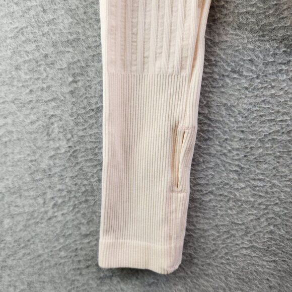 Intimately Free People Bodysuit Womens M/L Pink Ribbed Neutral Thumbholes Crew - Picture 2 of 10